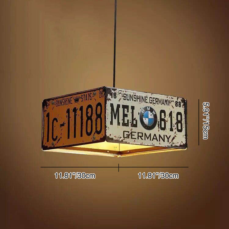 Vintage Industrial License Plate Ceiling Pendant Light