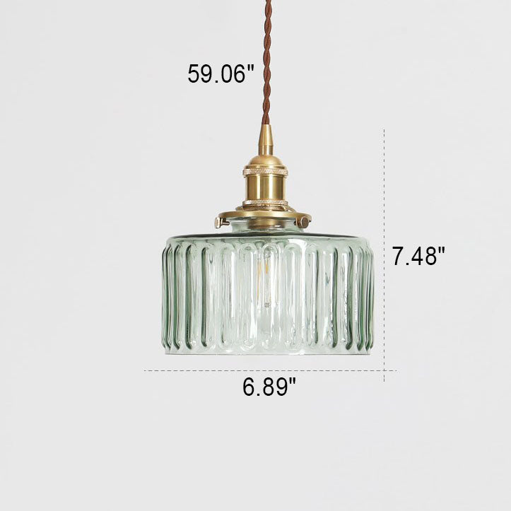 Vintage Textured Glass Pendant Light with Brass Finish