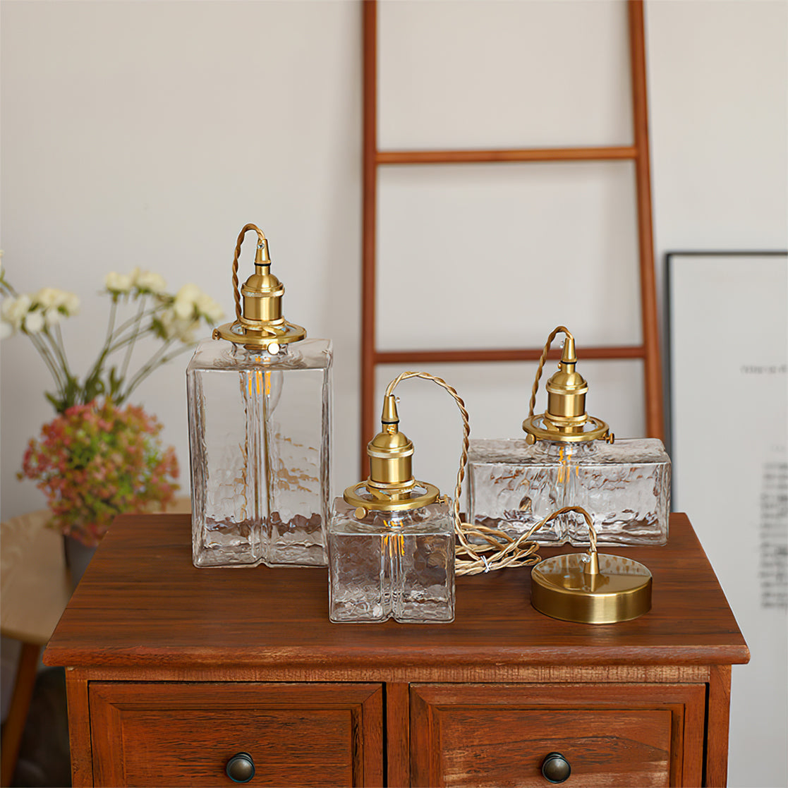Geometric Glass Brass Pendant Light