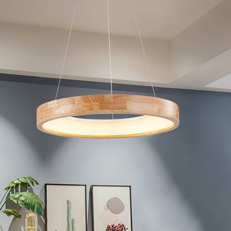 Minimalist Wooden Ring LED Pendant Light