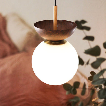 Scandinavian Wood Glass Globe Pendant Light