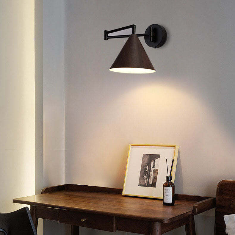 Wood Cone Swing Arm Wall Light