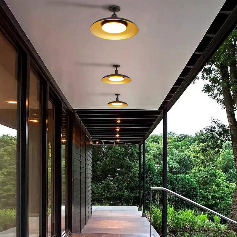 Outdoor Modern Black Metal Flush Mount Ceiling Light