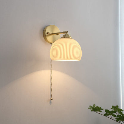 Ribbed Glass Pull Chain Wall Lamp