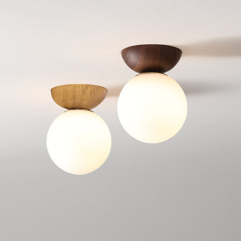 Scandinavian Wood Glass Globe Pendant Light