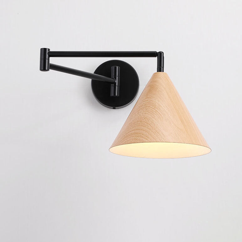 Wood Cone Swing Arm Wall Light