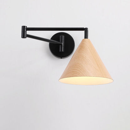 Wood Cone Swing Arm Wall Light