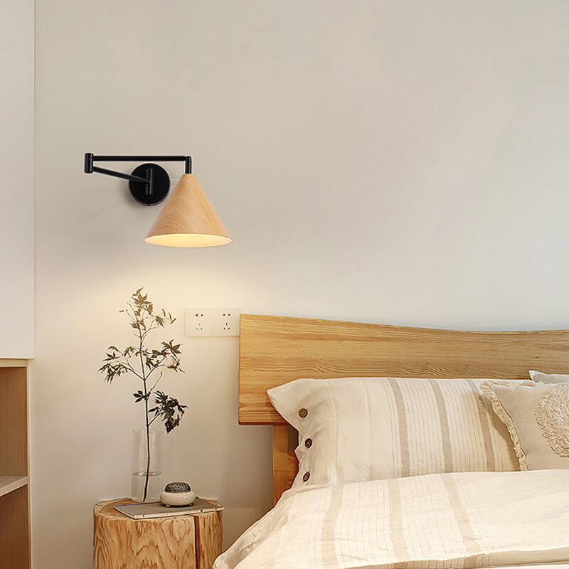 Wood Cone Swing Arm Wall Light
