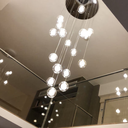 Luxury Multi-Drop Crystal Globe Staircase Chandelier