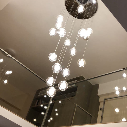 Luxury Multi-Drop Crystal Globe Staircase Chandelier