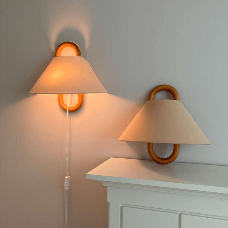Modern Wooden Fabric Shade Wall Lamp with Plug-In Option