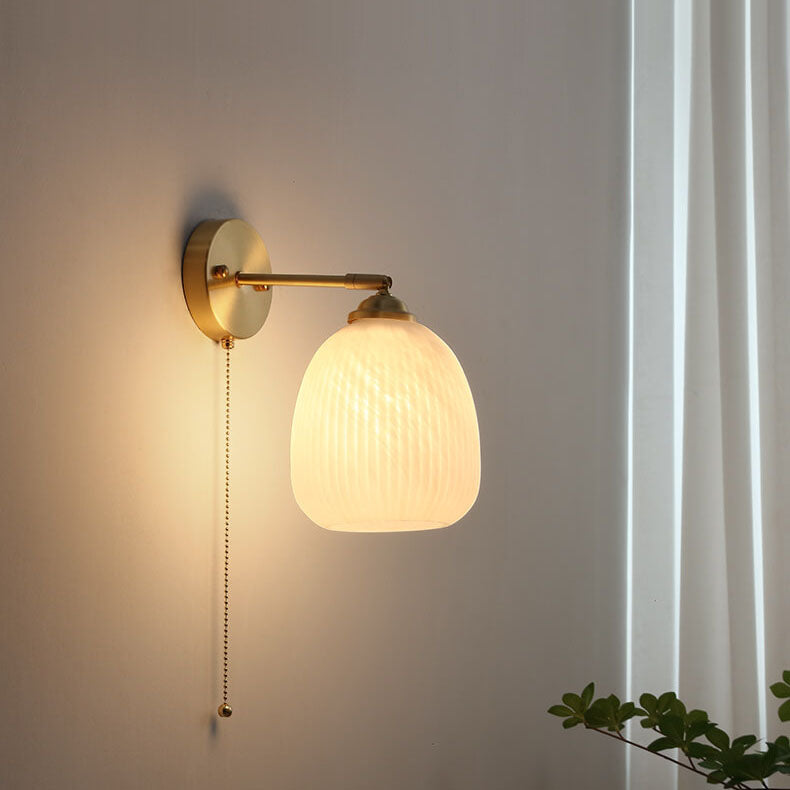 Ribbed Glass Pull Chain Wall Lamp