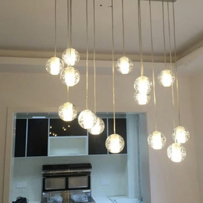 Luxury Multi-Drop Crystal Globe Staircase Chandelier
