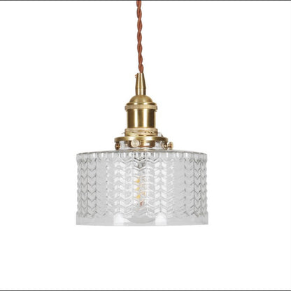 Vintage Textured Glass Pendant Light with Brass Finish