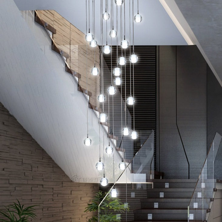Luxury Multi-Drop Crystal Globe Staircase Chandelier