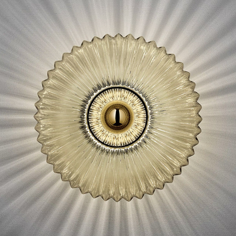 Vintage Ribbed Glass Disc Wall Light