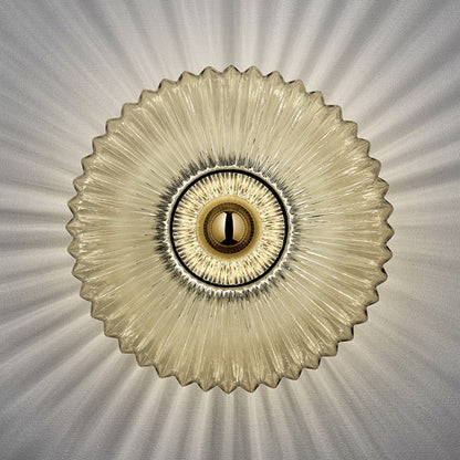 Vintage Ribbed Glass Disc Wall Light