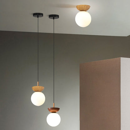 Scandinavian Wood Glass Globe Pendant Light