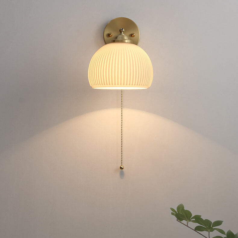 Ribbed Glass Pull Chain Wall Lamp