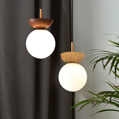 Scandinavian Wood Glass Globe Pendant Light