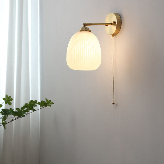 Ribbed Glass Pull Chain Wall Lamp