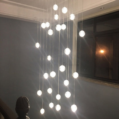 Luxury Multi-Drop Crystal Globe Staircase Chandelier