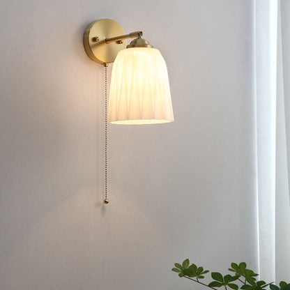 Ribbed Glass Pull Chain Wall Lamp