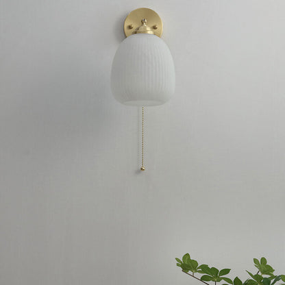 Ribbed Glass Pull Chain Wall Lamp