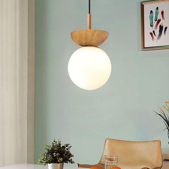 Modern Wood Glass Globe Ceiling Light