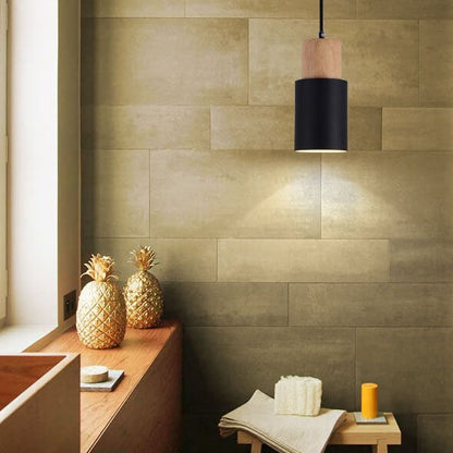 Minimalist Wood Cylinder LED Pendant Light
