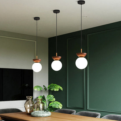 Scandinavian Wood Glass Globe Pendant Light