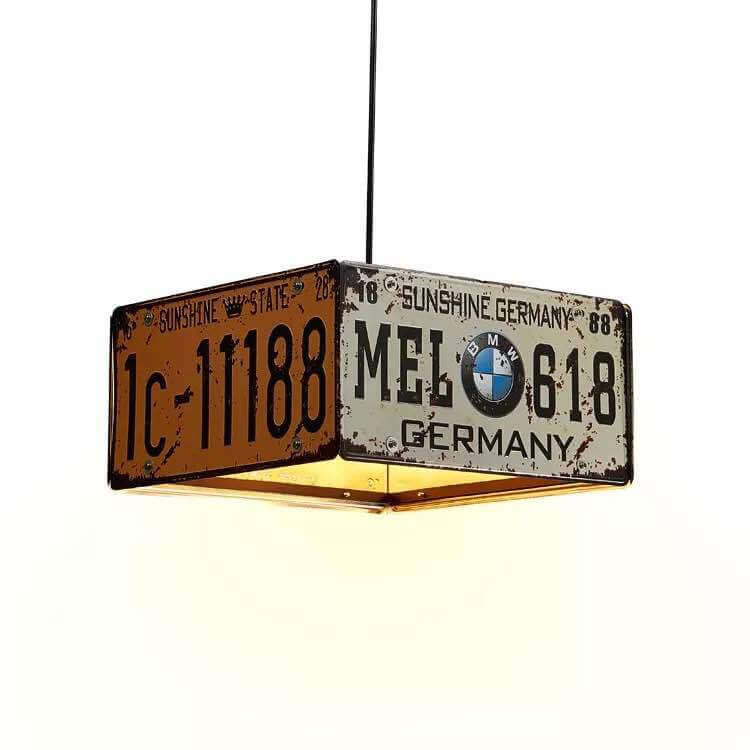 Vintage Industrial License Plate Ceiling Pendant Light