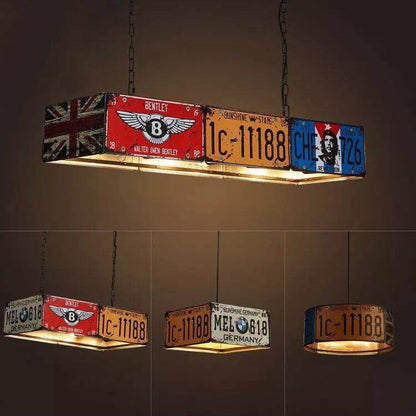 Vintage Industrial License Plate Ceiling Pendant Light