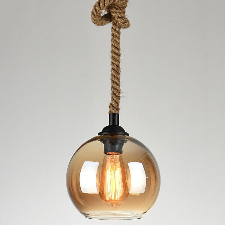 Vintage Rope Glass Globe Pendant Light