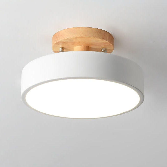 Nordic Wood Accent Round LED Semi-Flush Ceiling Light