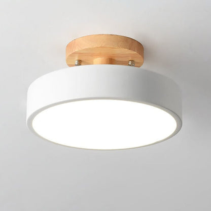 Nordic Wood Accent Round LED Semi-Flush Ceiling Light