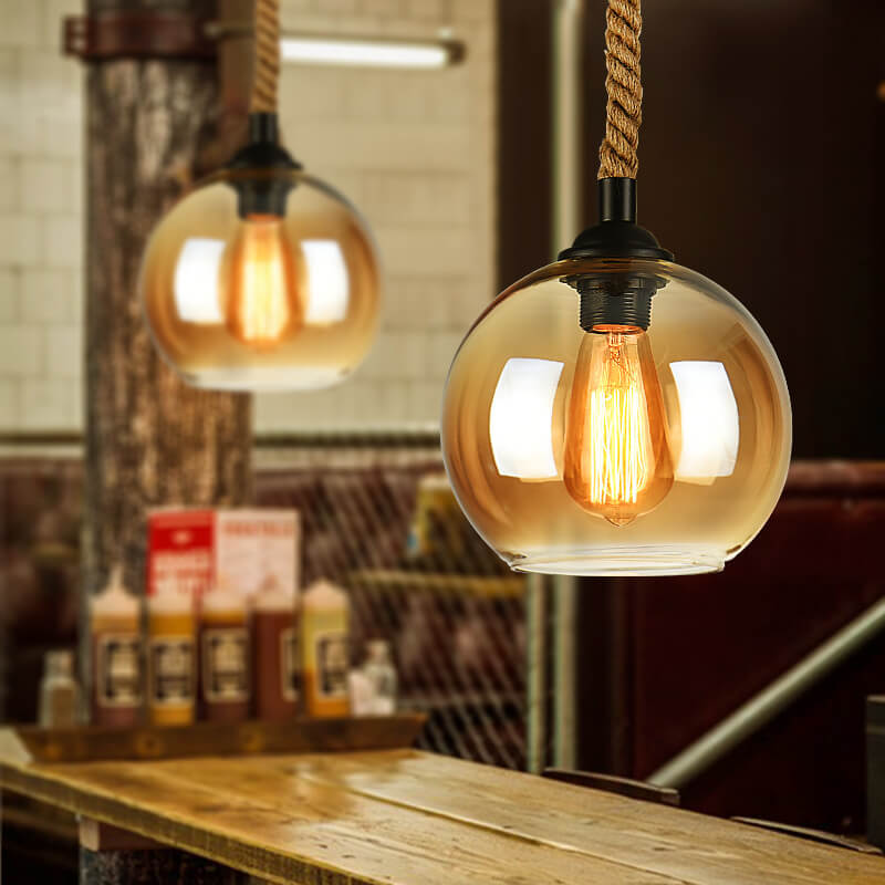 Vintage Rope Glass Globe Pendant Light