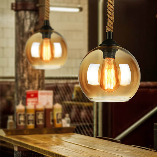 Vintage Rope Glass Globe Pendant Light
