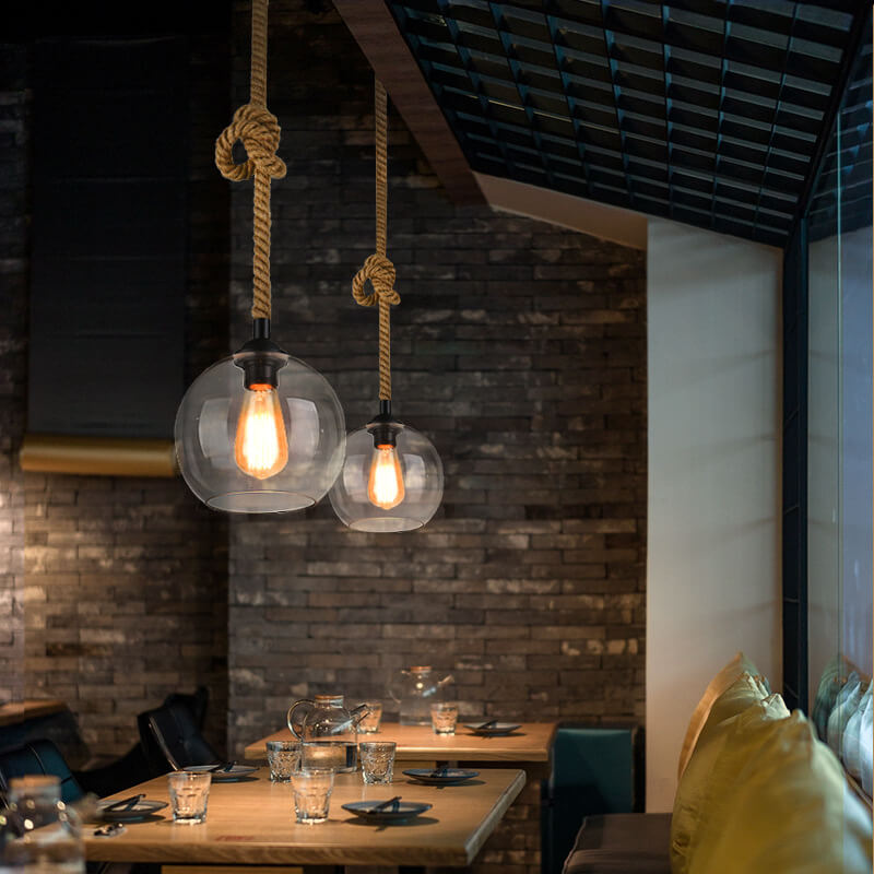 Vintage Rope Glass Globe Pendant Light