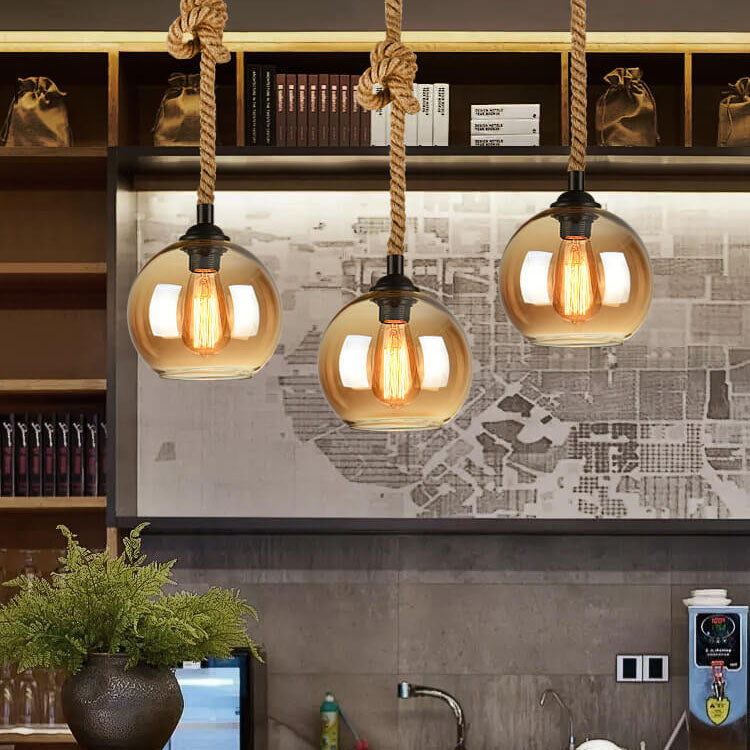 Vintage Rope Glass Globe Pendant Light