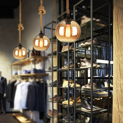 Vintage Rope Glass Globe Pendant Light