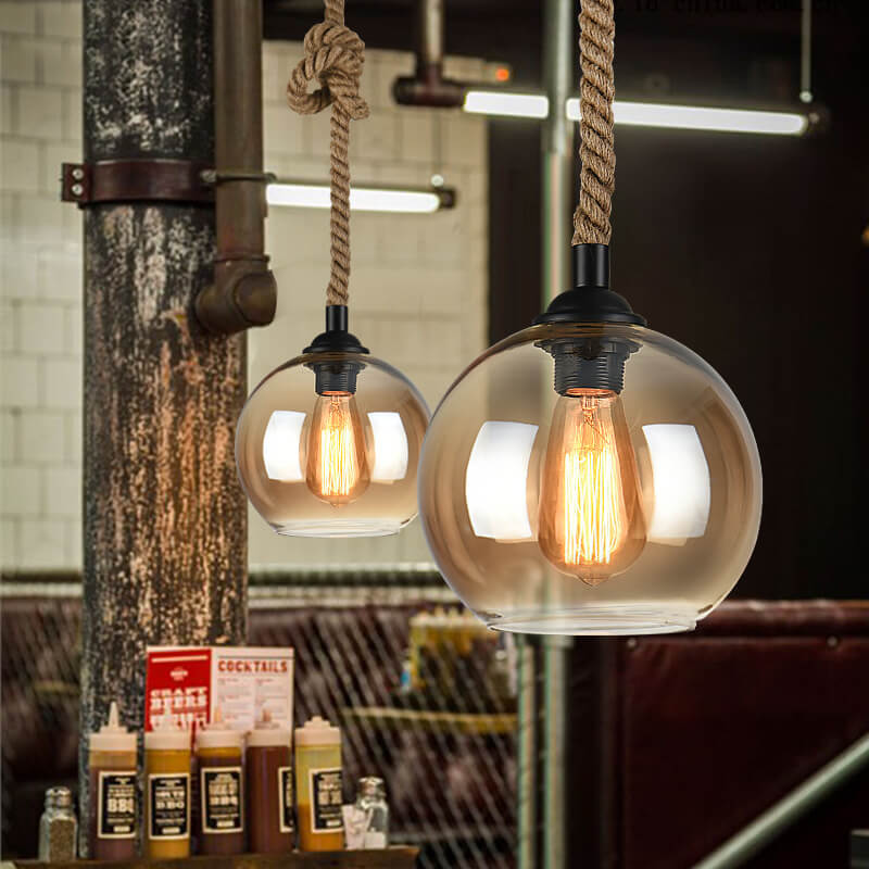 Vintage Rope Glass Globe Pendant Light