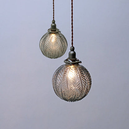 Vintage Leaf Textured Glass Globe Pendant Light