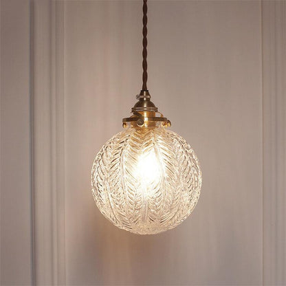 Vintage Leaf Textured Glass Globe Pendant Light