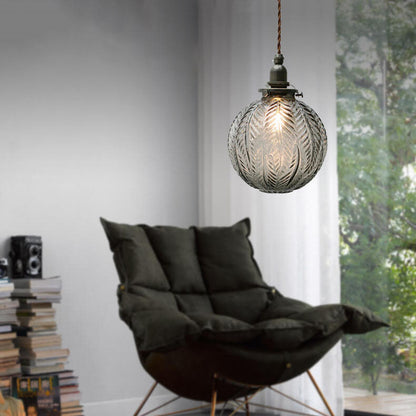 Vintage Leaf Textured Glass Globe Pendant Light