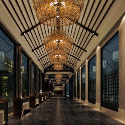Handwoven Rattan Layered Pendant Chandelier