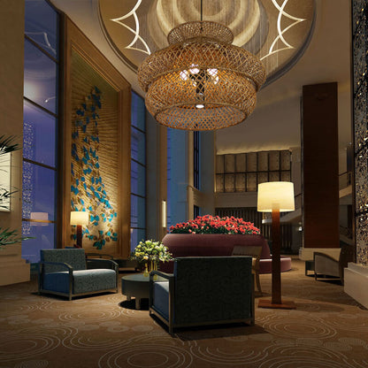 Handwoven Rattan Layered Pendant Chandelier