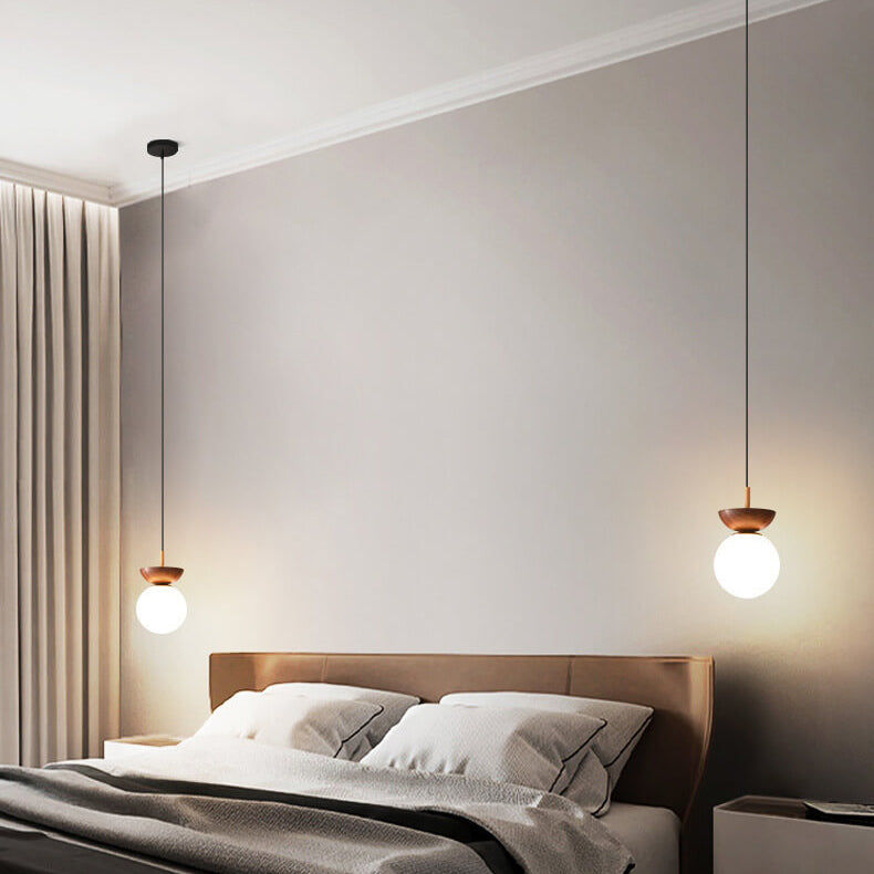 Modern Wood Glass Globe Ceiling Light