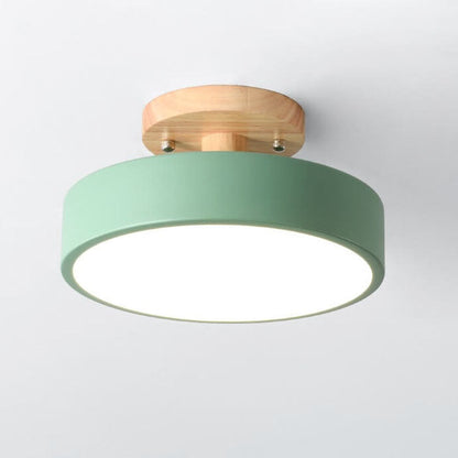 Nordic Wood Accent Round LED Semi-Flush Ceiling Light