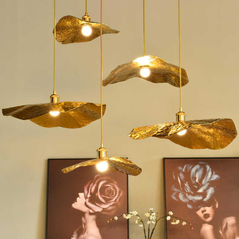 Modern Hammered Brass Leaf Pendant Light